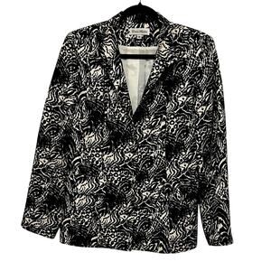 Vintage Enrico Baldini Blazer Silk Cotton Black Ivory Abstract print Blazer SZ 8